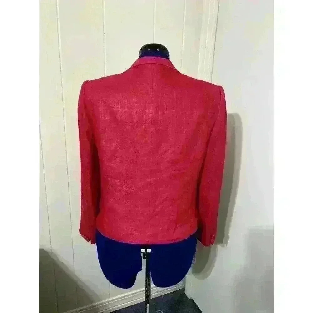 Vintage Herbert Grossman Blazer Women's Size 8 Linen Hot Pink 80's Barbie Work - Picture 4 of 11